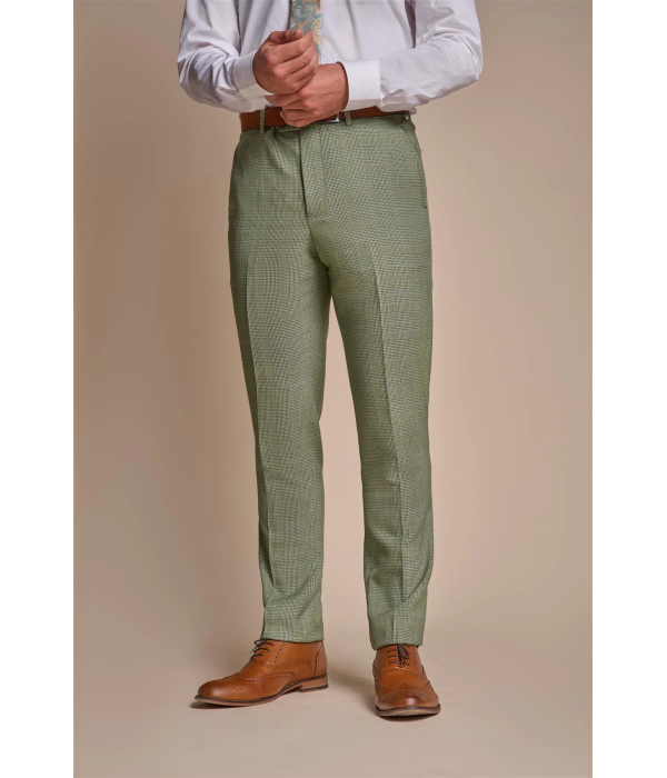 Caridi - Men's Sage Green Checked Trousers