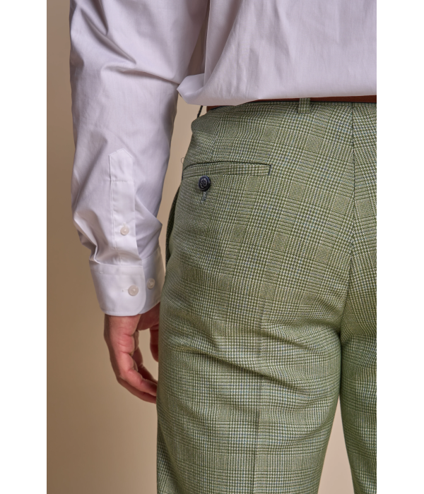 Caridi - Men's Sage Green Checked Trousers