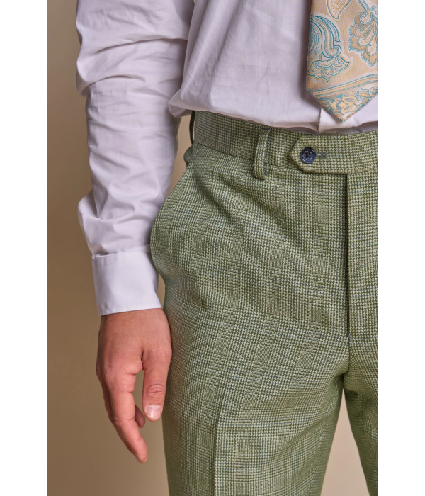 Caridi - Men's Sage Green Checked Trousers