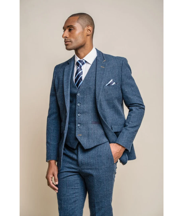 Carnegi - Men's Navy Check Tweed Blazer