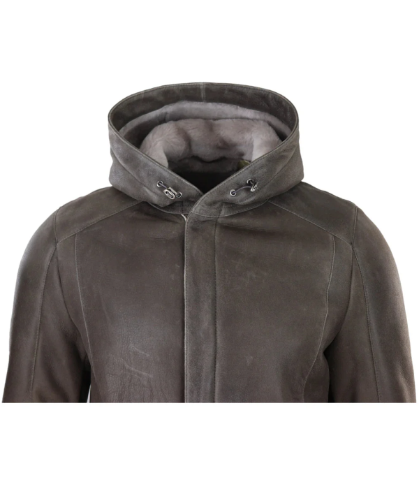 Men's 3/4 Brown Soft Sheepskin Hood Jacket 3/4 Coat Classic Warm Winter