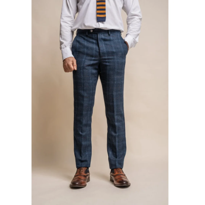 Cody - Men's Navy Blue Check Trousers