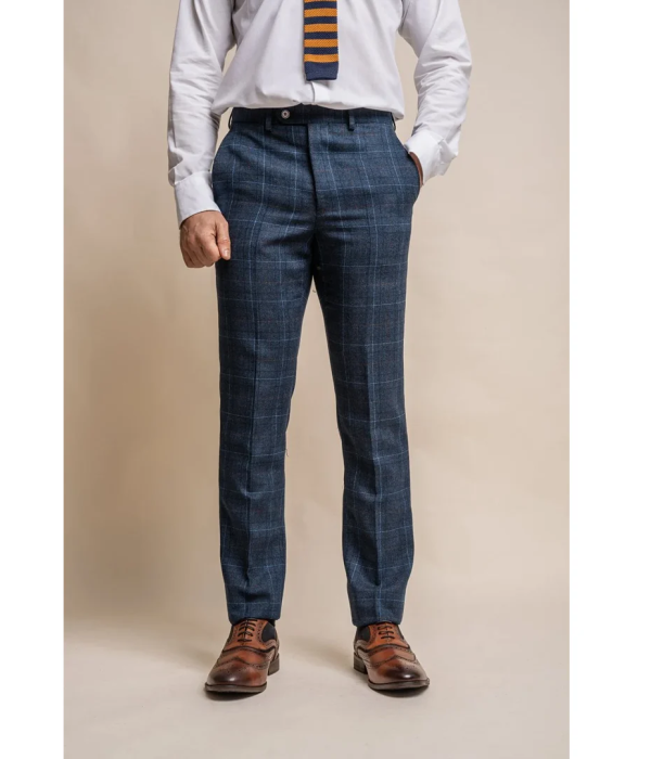 Cody - Men's Navy Blue Check Trousers