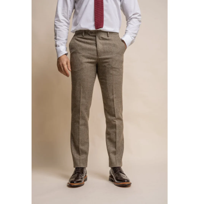 Gaston - Men's Tweed Olive Check Trousers