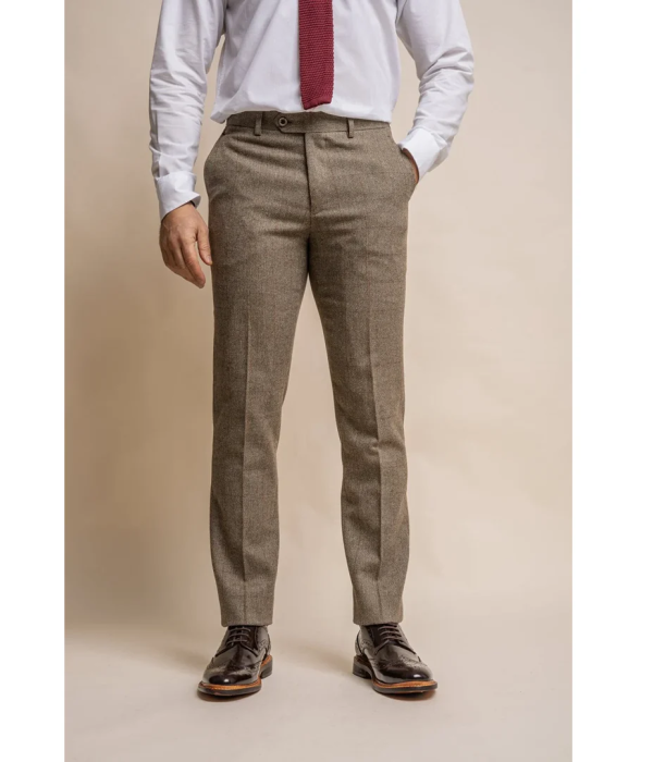 Gaston - Men's Tweed Olive Check Trousers