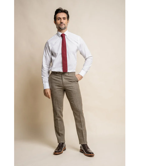 Gaston - Men's Tweed Olive Check Trousers