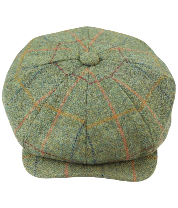 Men's 8 Panel Razor Hat Tweed Blinders Newsboy Green Check Flat Cap