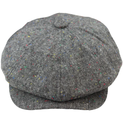 8 Panel Baker Boy Cap Shelby Hat Wool Tweed Classic Grey Razor