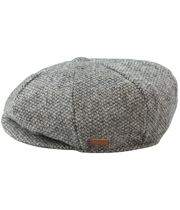 8 Panel Baker Boy Cap Shelby Hat Wool Tweed Classic Light Grey Razor