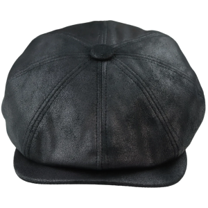 Men’s 8 Panel Razor Baker Boy Hat PU Leather Blinders Newsboy Flat Cap Black