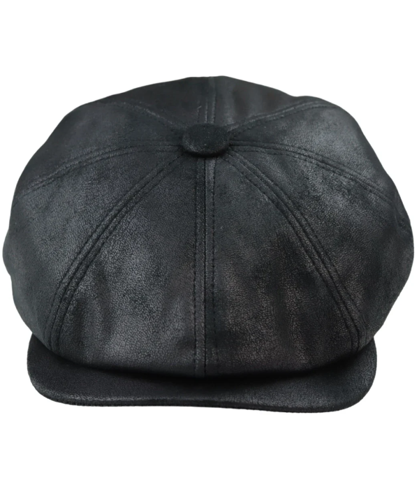 Men's 8 Panel Razor Baker Boy Hat PU Leather Blinders Newsboy Flat Cap Black