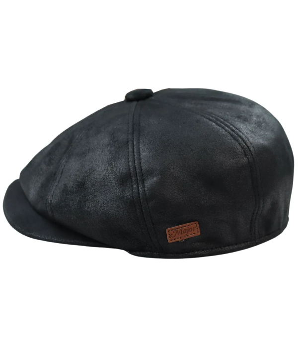 Men's 8 Panel Razor Baker Boy Hat PU Leather Blinders Newsboy Flat Cap Black