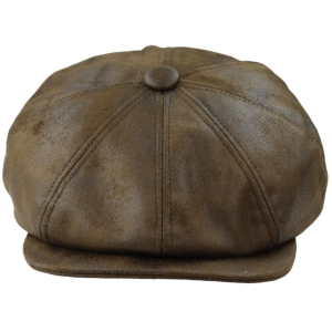 Men’s 8 Panel Razor Baker Boy Hat PU Leather Blinders Newsboy Flat Cap Brown