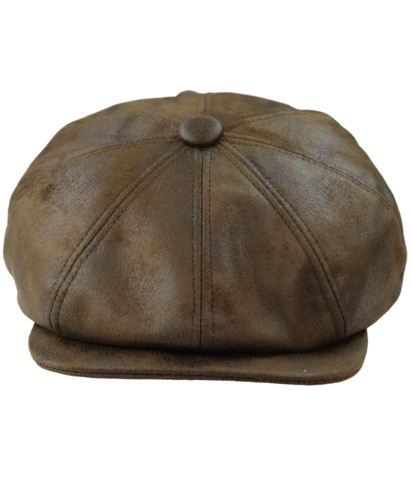 Men's 8 Panel Razor Baker Boy Hat PU Leather Blinders Newsboy Flat Cap Brown