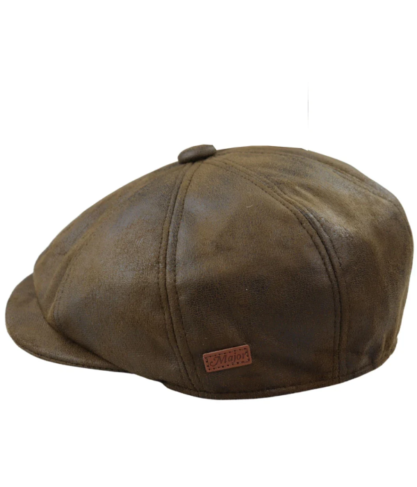 Men's 8 Panel Razor Baker Boy Hat PU Leather Blinders Newsboy Flat Cap Brown