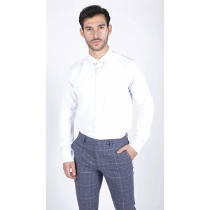 Men’s White Button Down Poplin Shirt With Bar & Chain Formal Classic