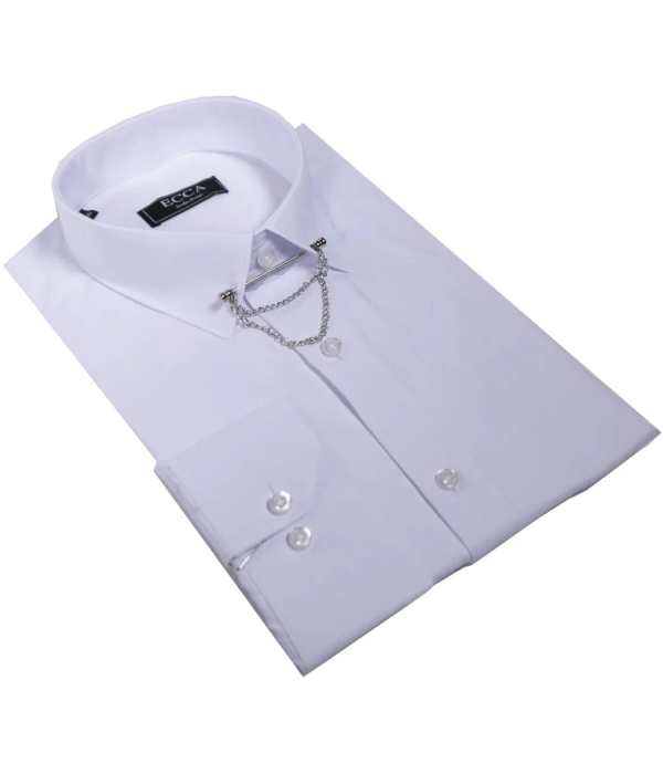 Men's White Button Down Poplin Shirt With Bar & Chain Formal Classic