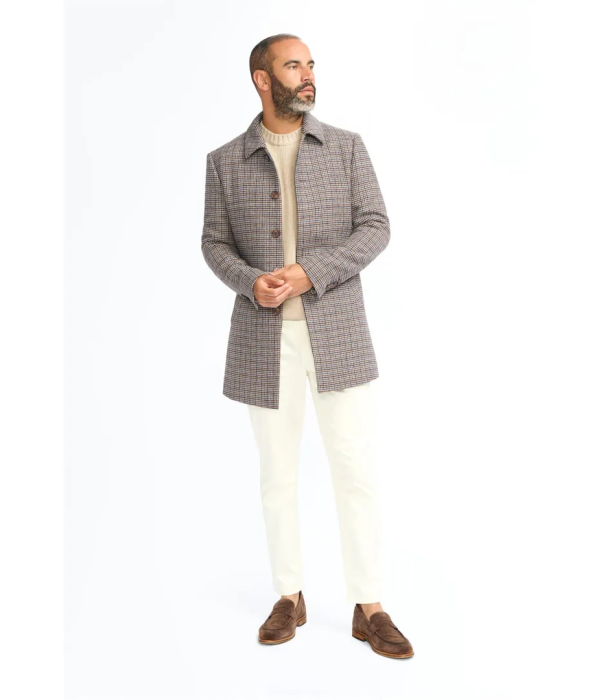 Eddie - Men's Tan Brown Wool Blend Tweed Overcoat