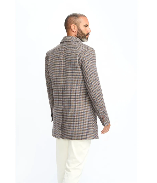 Eddie - Men's Tan Brown Wool Blend Tweed Overcoat