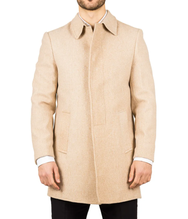 Men's Classic Collar Wool Blend Beige Overcoat