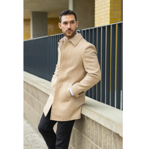 Men’s Classic Collar Wool Blend Beige Overcoat