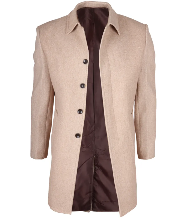 Men's Classic Collar Wool Blend Beige Overcoat