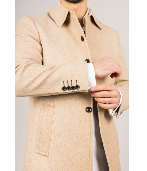 Men's Classic Collar Wool Blend Beige Overcoat