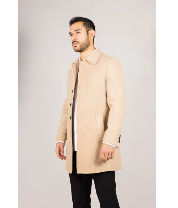 Men's Classic Collar Wool Blend Beige Overcoat