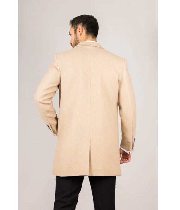 Men's Classic Collar Wool Blend Beige Overcoat