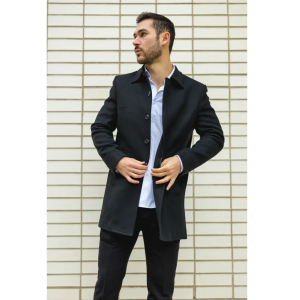 Men’s Classic Collar Wool Blend Black Overcoat