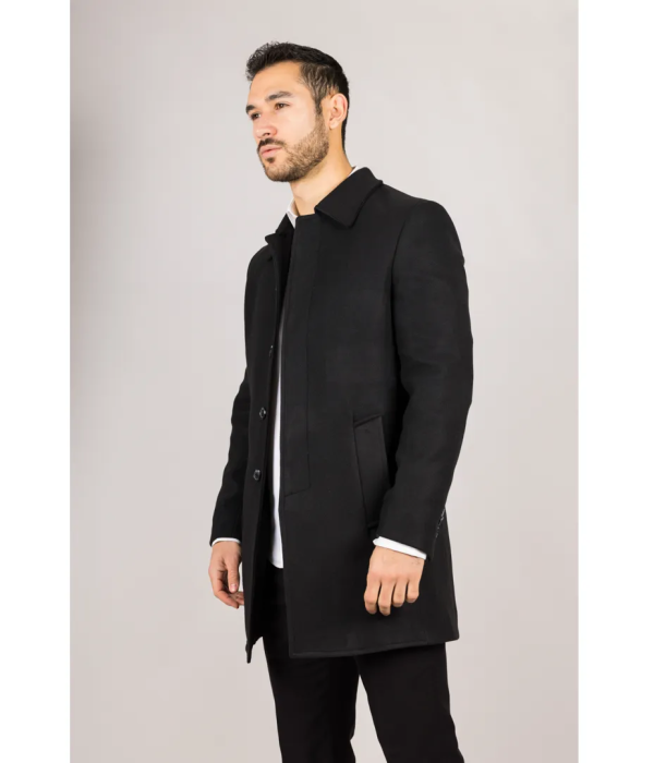 Men's Classic Collar Wool Blend Black Overcoat