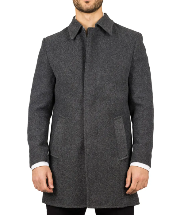 Men's Classic Collar Wool Blend Grey Overcoat