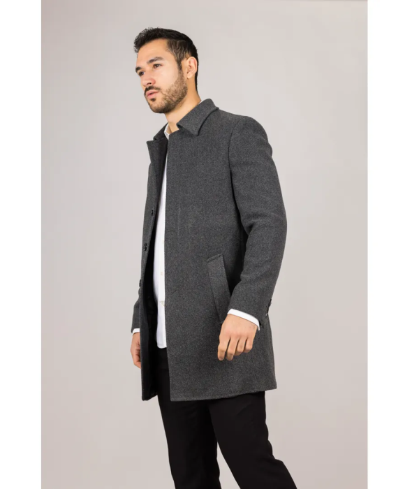 Men's Classic Collar Wool Blend Grey Overcoat