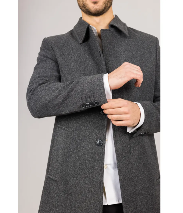 Men's Classic Collar Wool Blend Grey Overcoat