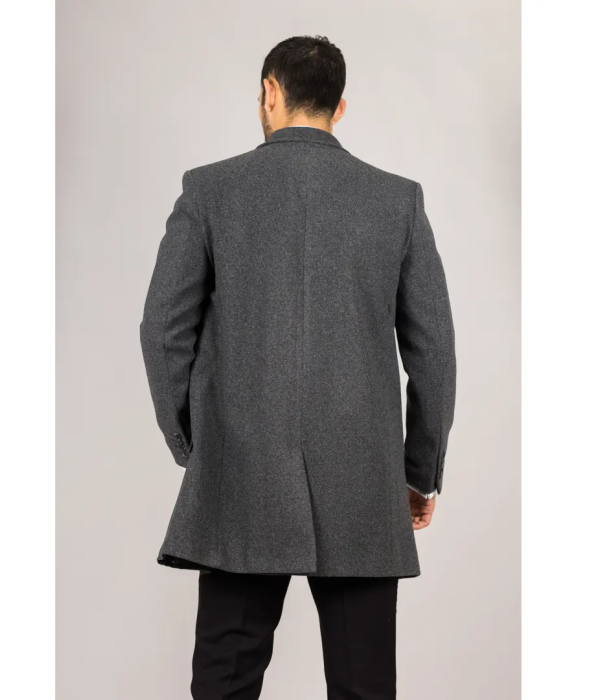 Men's Classic Collar Wool Blend Grey Overcoat