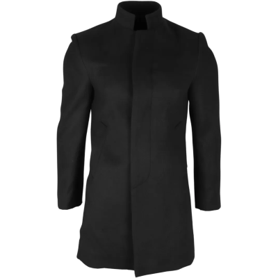 Men's Stand Collar Wool Blend Black Overcoat