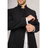 Men's Stand Collar Wool Blend Black Overcoat