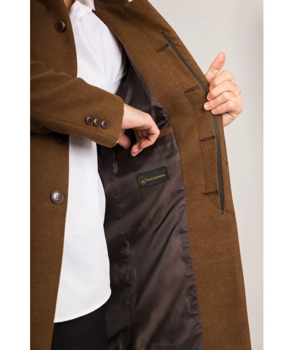 Men's Stand Collar Wool Blend Brown Overcoat