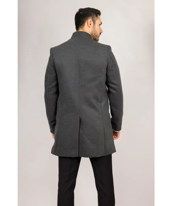 Men's Stand Collar Wool Blend Grey Overcoat