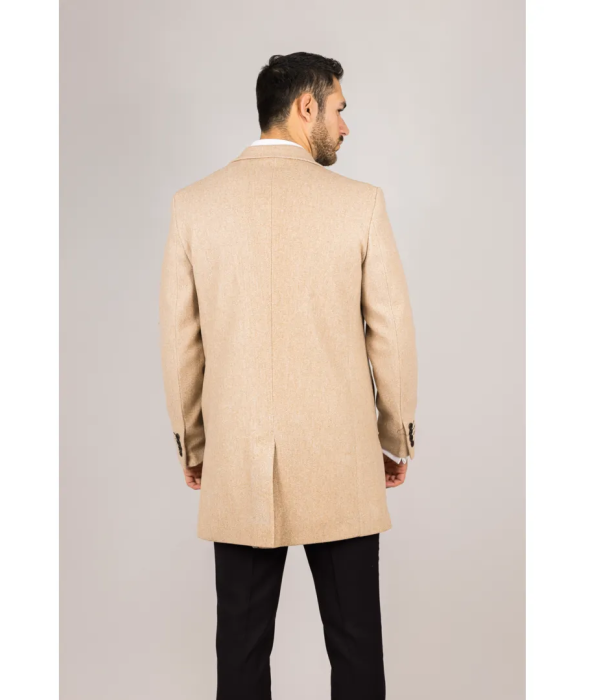 Men's Notched Lapel Collar Wool Blend Beige Overcoat