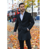 Men's Notched Lapel Collar Wool Blend Black Overcoat