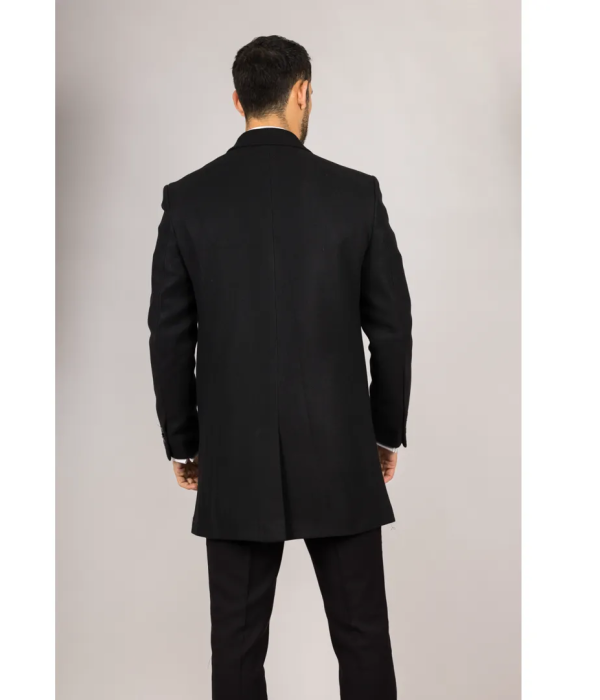 Men's Notched Lapel Collar Wool Blend Black Overcoat