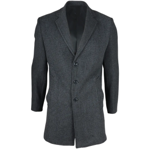 Men’s Notched Lapel Collar Wool Blend Grey Overcoat