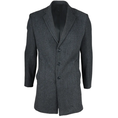 Men's Notched Lapel Collar Wool Blend Grey Overcoat