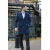Men's Notched Lapel Collar Wool Blend Navy Overcoat