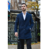 Men's Notched Lapel Collar Wool Blend Navy Overcoat