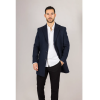 Men's Notched Lapel Collar Wool Blend Navy Overcoat
