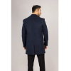 Men's Notched Lapel Collar Wool Blend Navy Overcoat