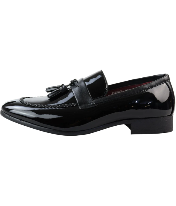 Men's Patent Tassel Slip On Black Loafers