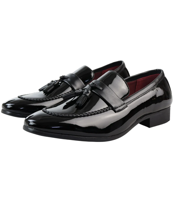 Men's Patent Tassel Slip On Black Loafers